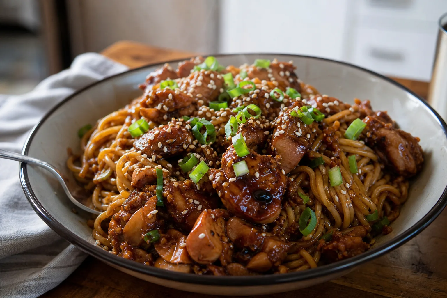 Slow-Cooked Honey Garlic Sticky Chicken Noodles