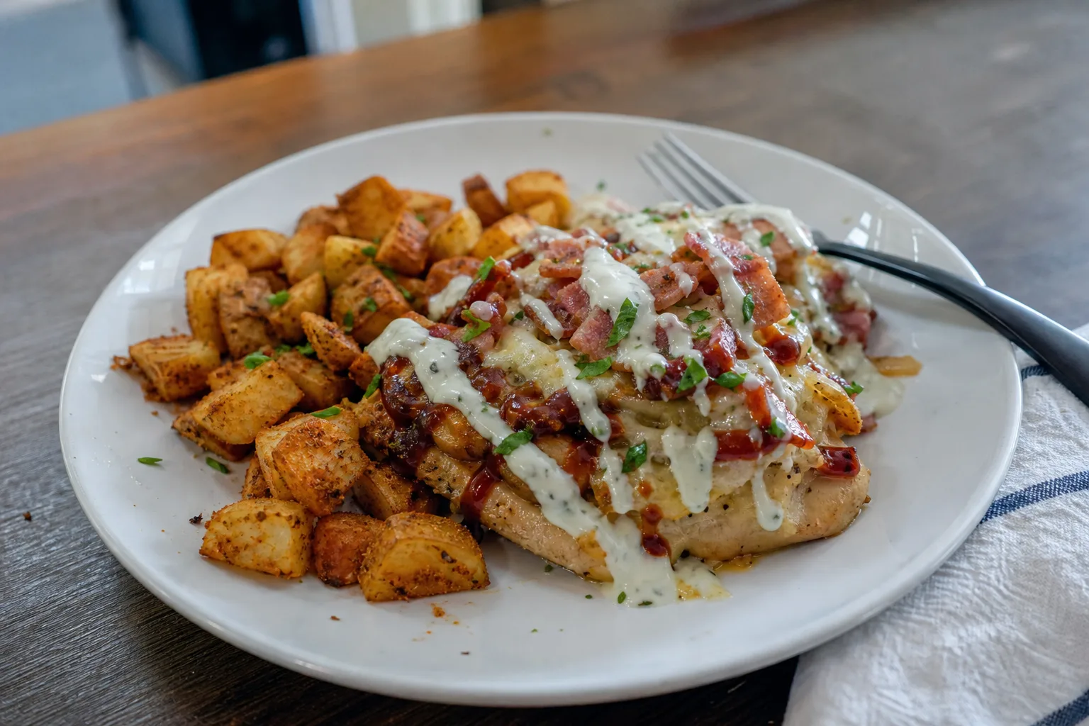 High-protein cheesy chicken bacon ranch & crispy potatoes