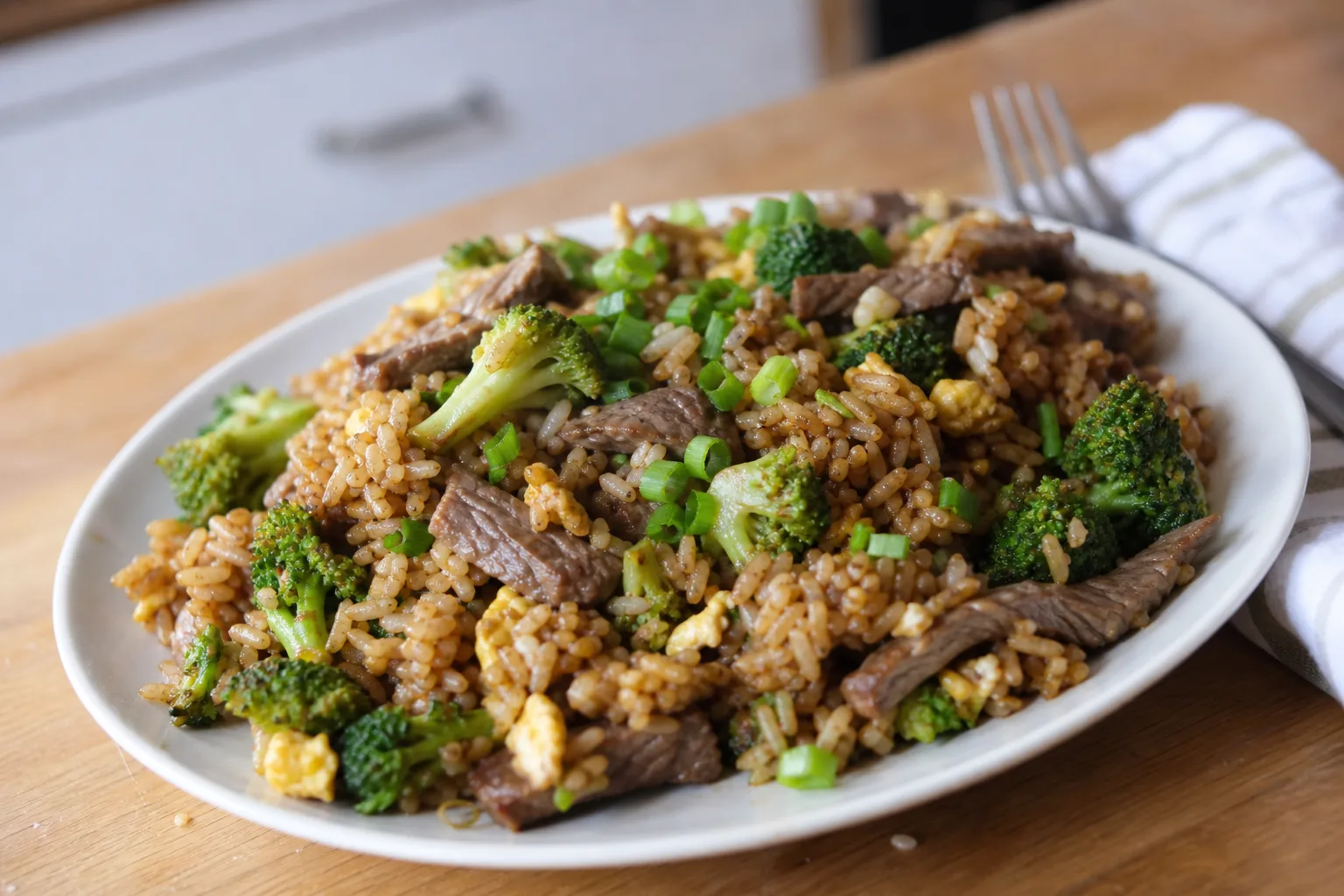 Fried Rice with Beef and Broccoli
