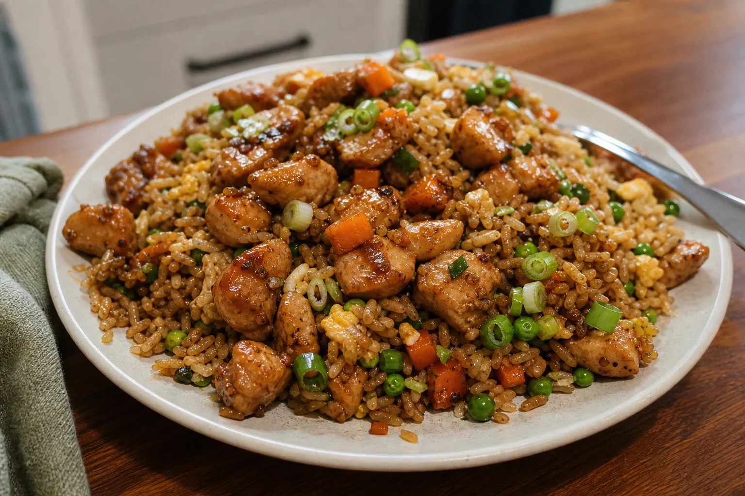 Crispy honey garlic chicken fried rice with high protein
