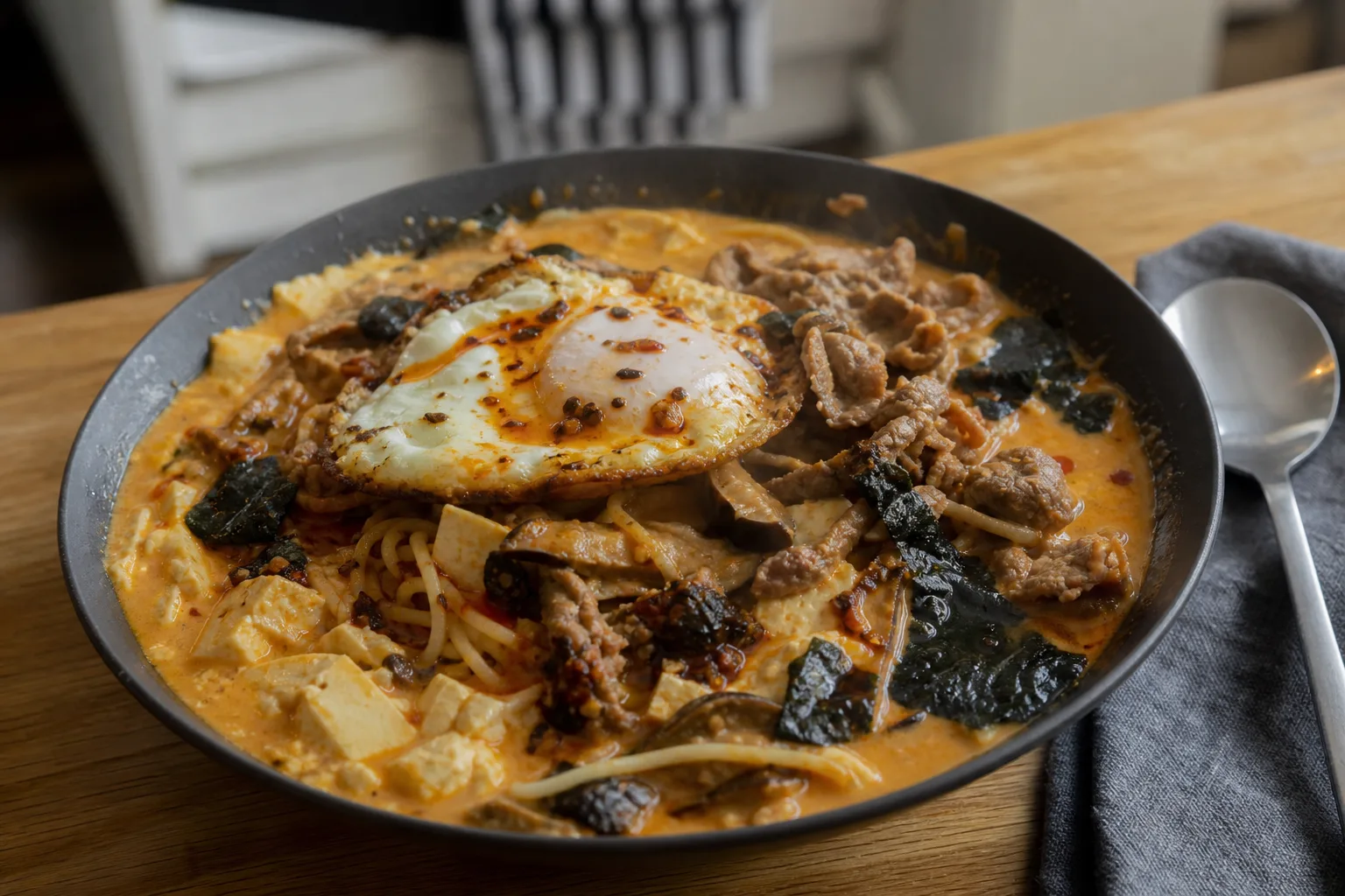Creamy Chilli Oil Ramen with Beef & Fried Egg
