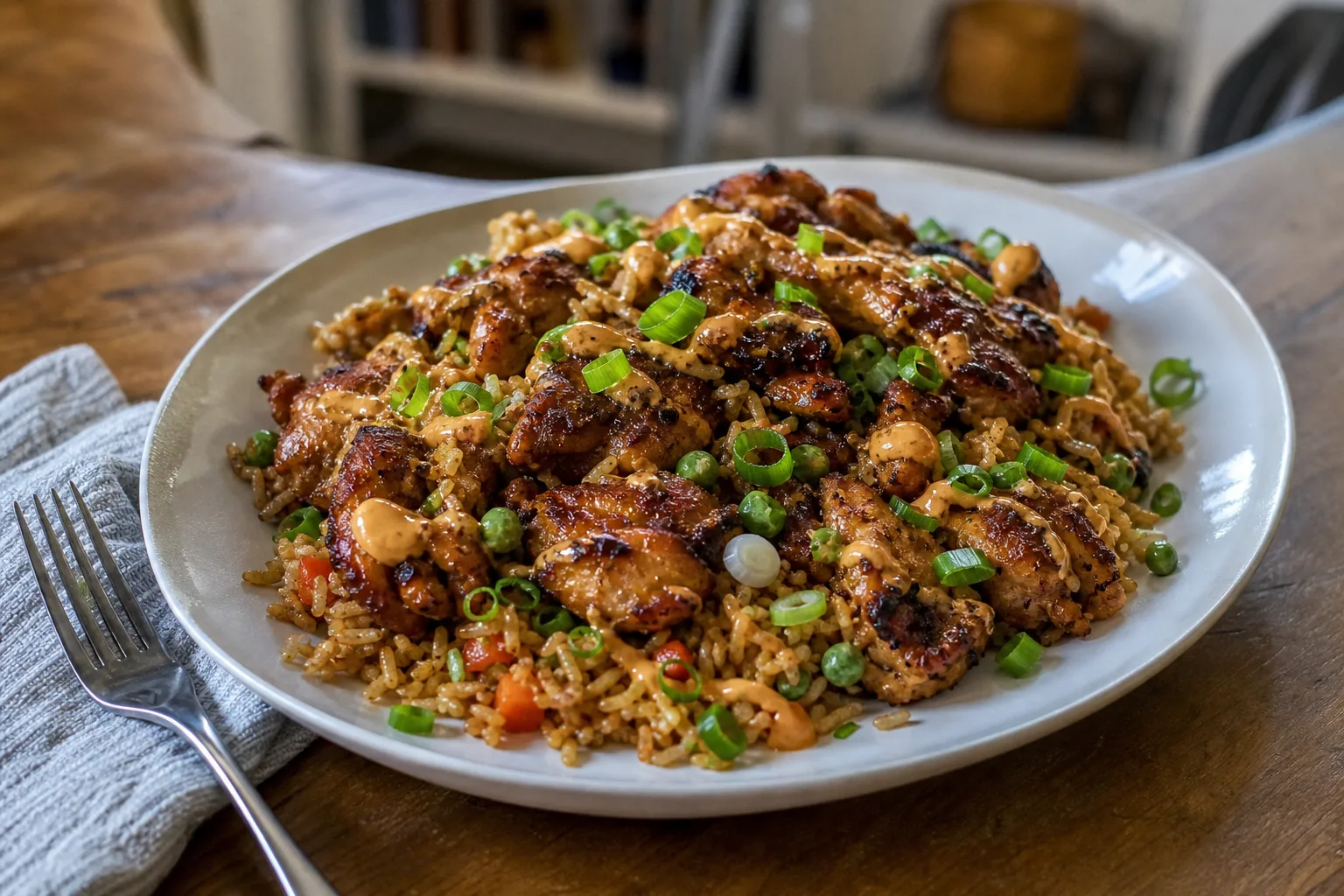 Crispy honey garlic chicken fried rice