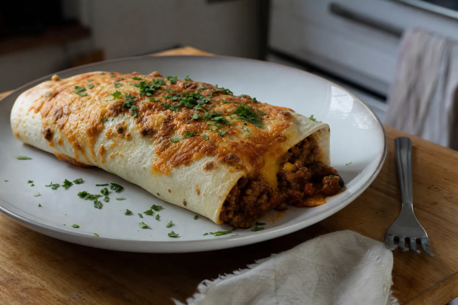 Mexican Burrito with Minced Beef and Cheese