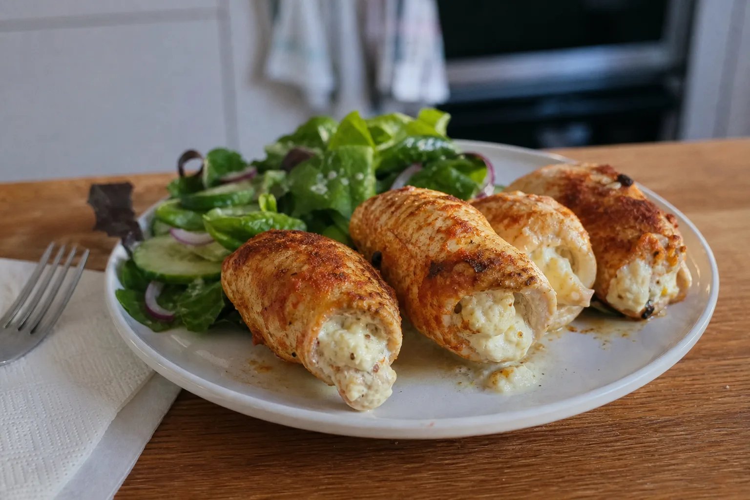 High-protein cheesy garlic chicken rolls