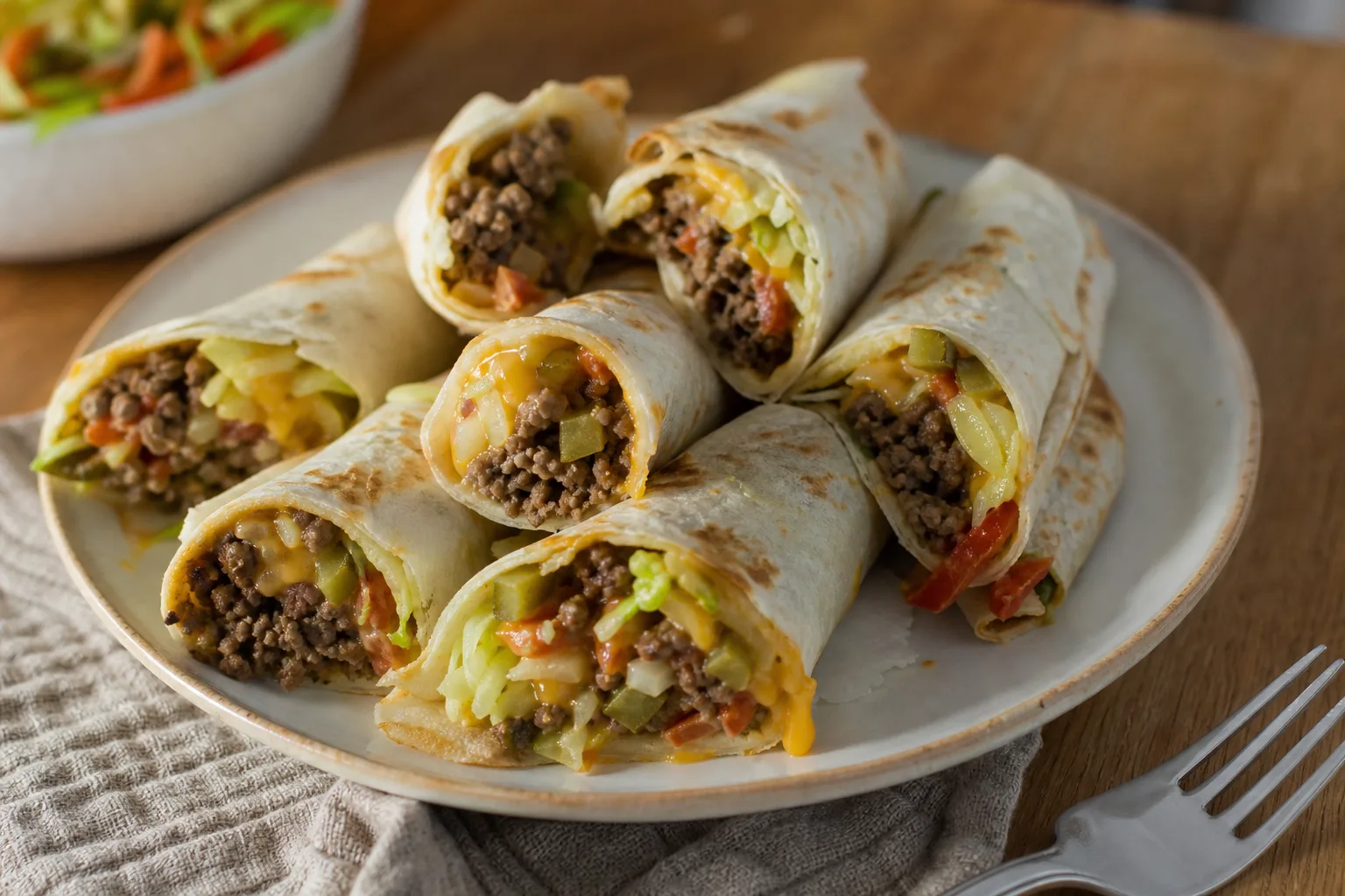Super-easy lower-calorie Big Mac wraps