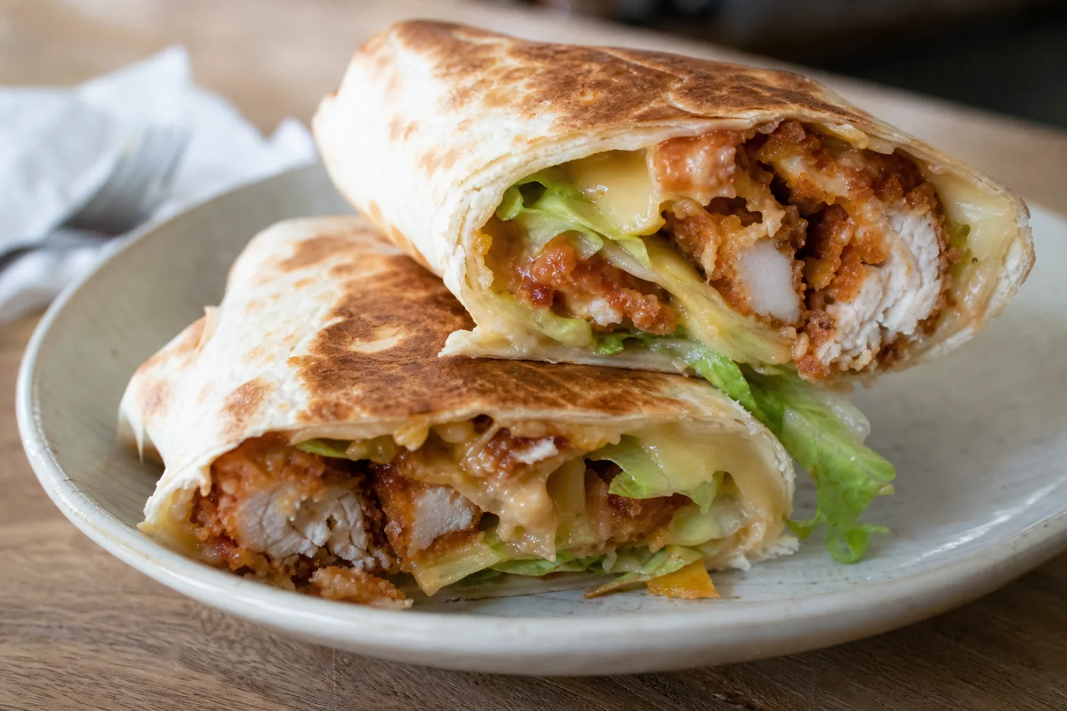Crispy chicken burger folded wrap