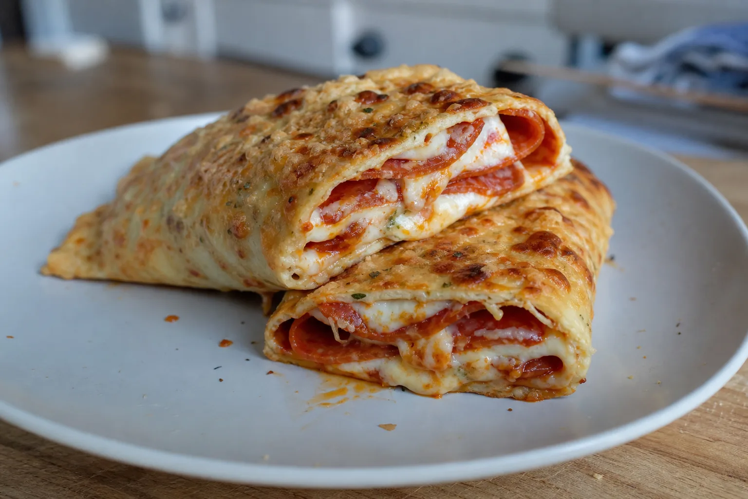 Low-carb crispy pepperoni wrap