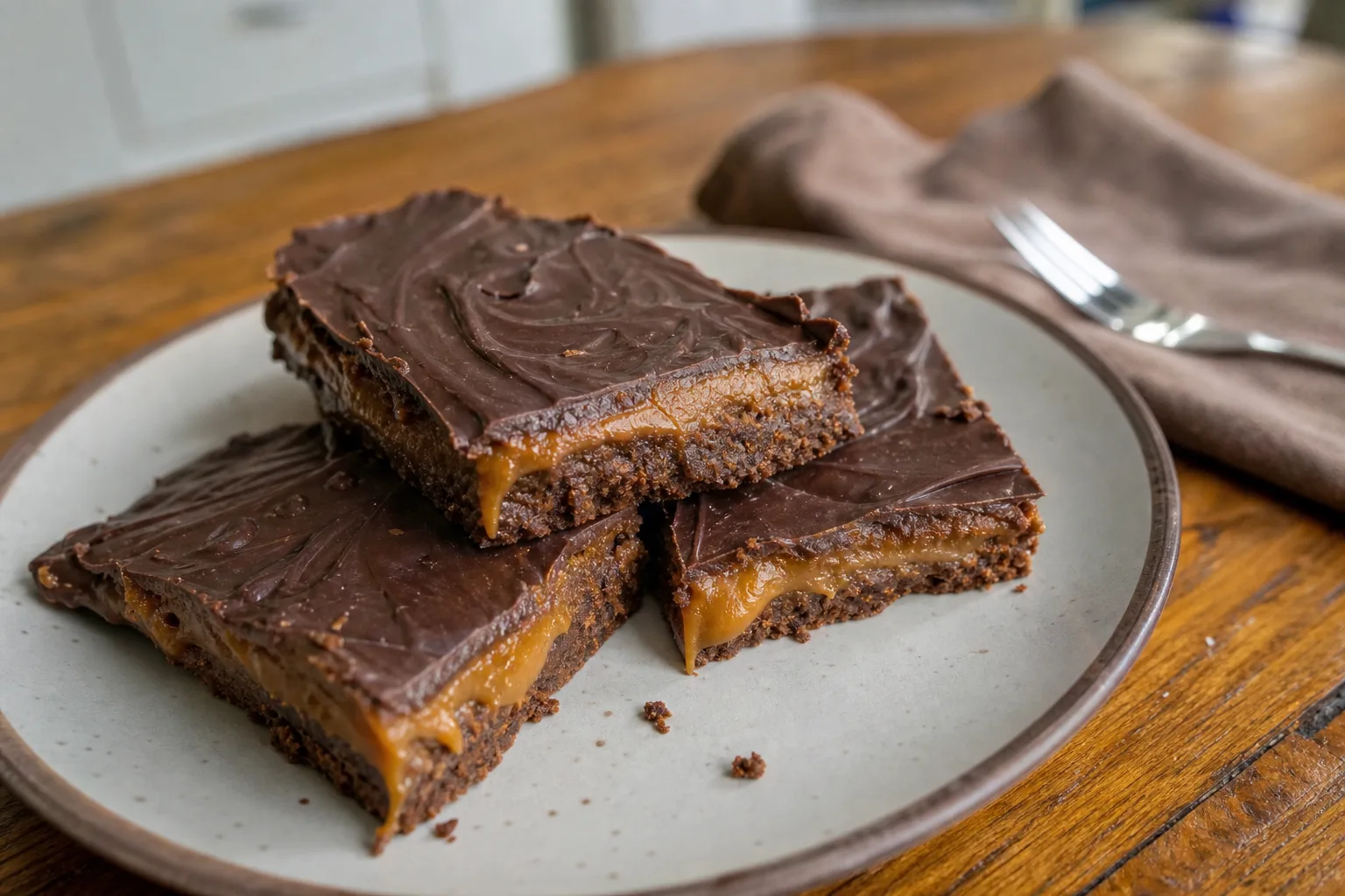 Homemade Twix bar with protein powder