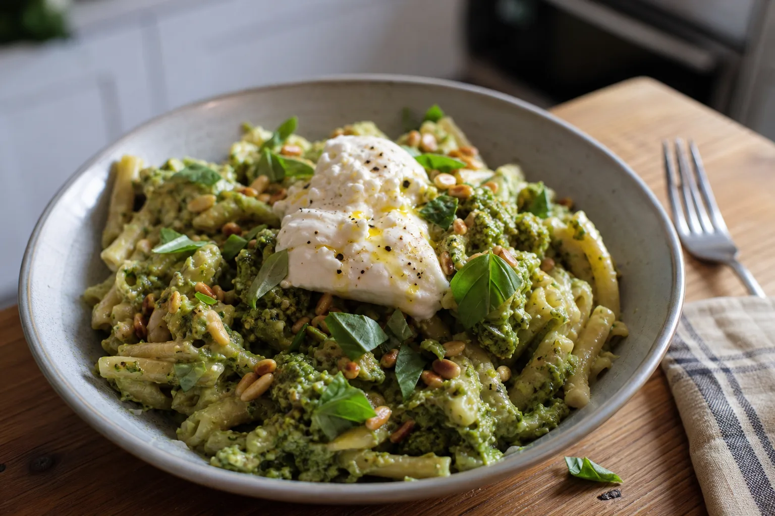 Pasta with broccoli pesto sauce