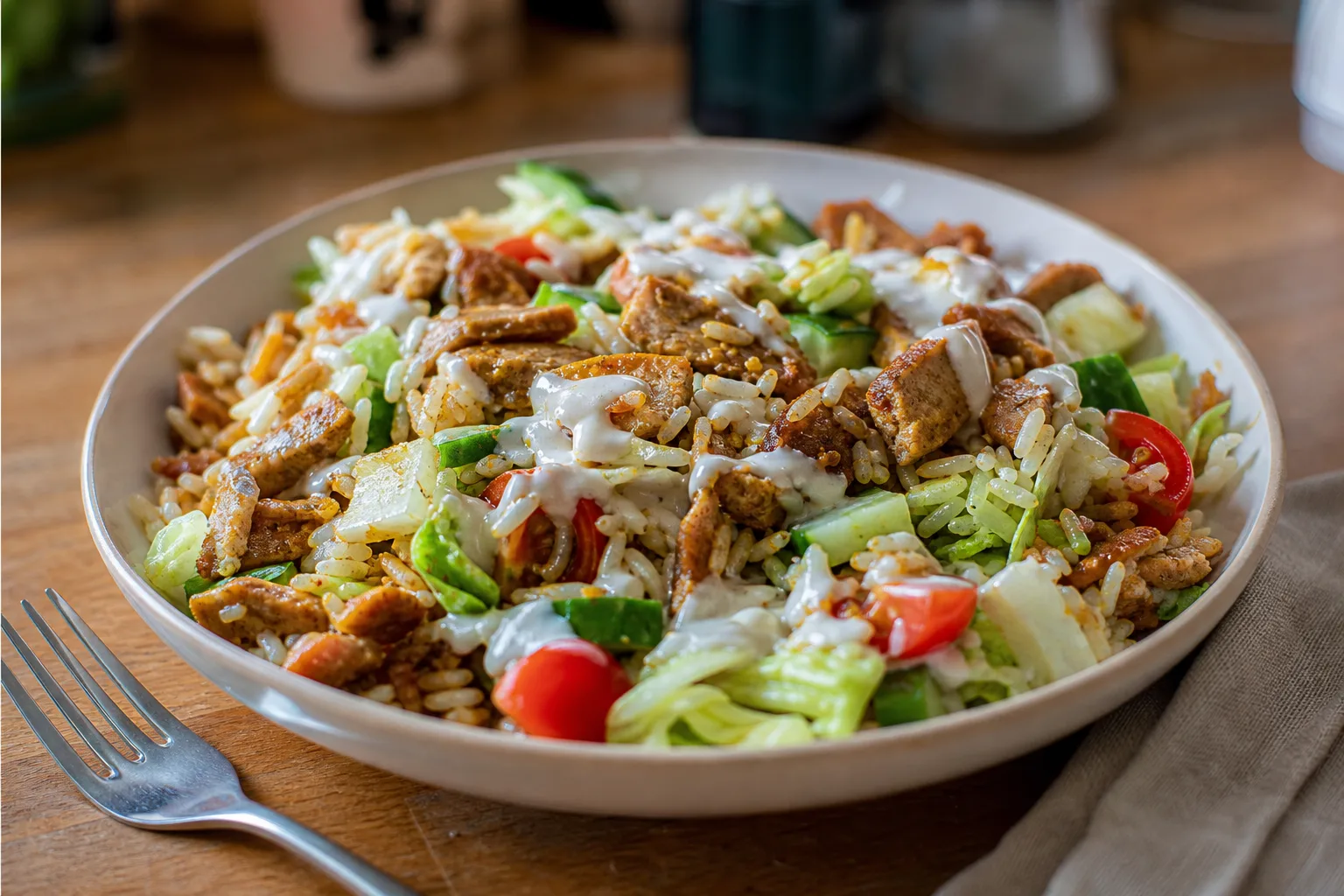 Crunchy rice shawarma salad
