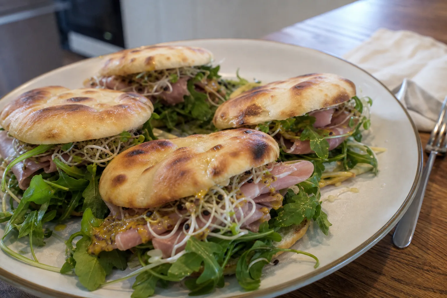 Warm ham naan bites