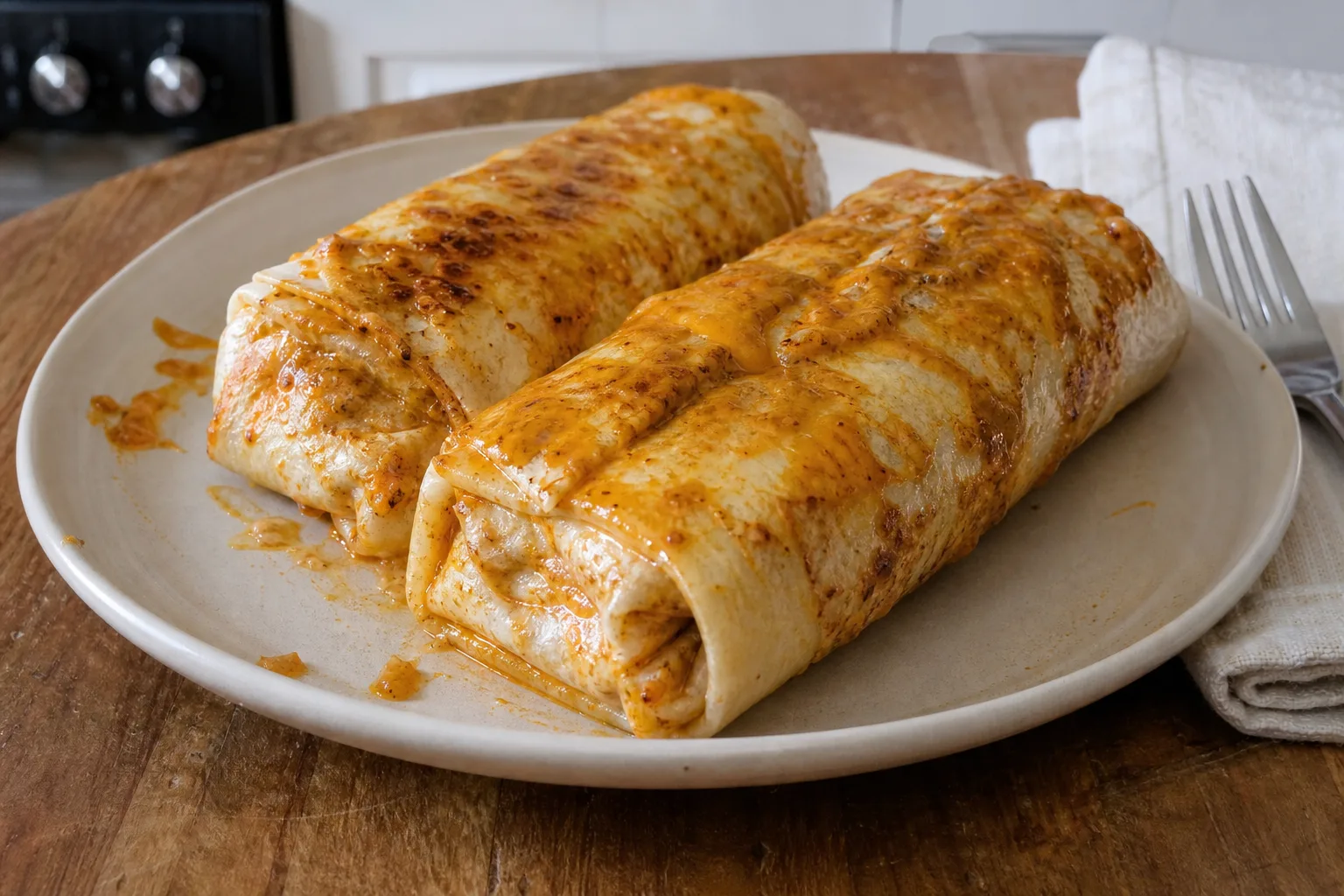 Chicken burritos with spicy chipotle sauce