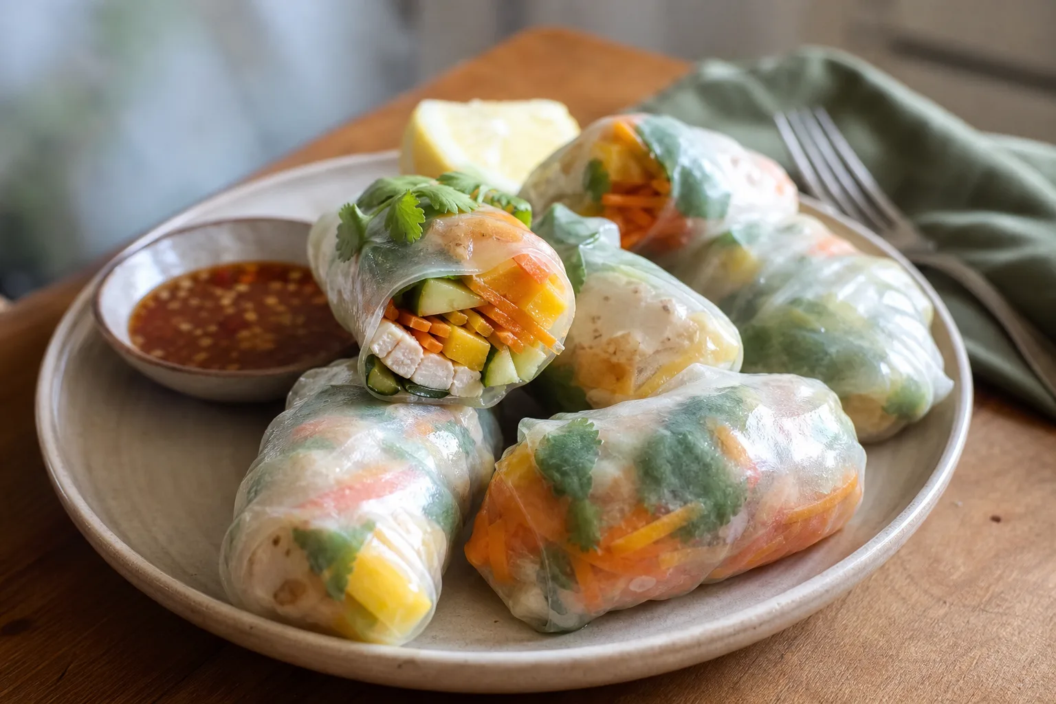 Chicken and mango spring rolls