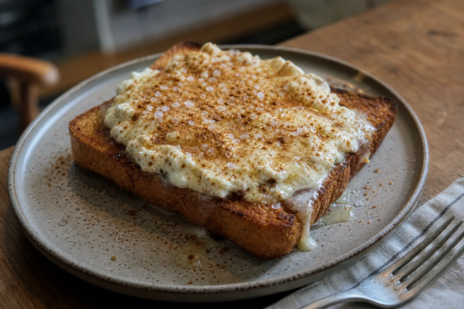 Cinnamon toast with whipped cottage cheese