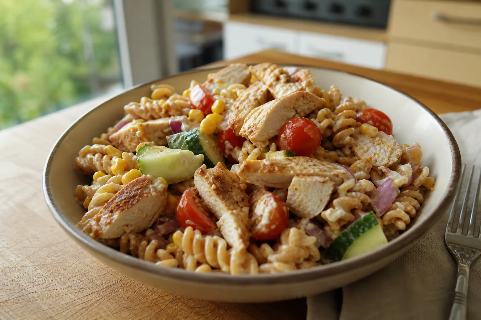 Easy chicken pasta meal-prep lunch salad