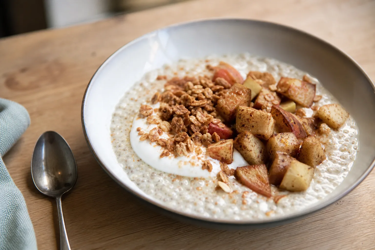 Chia pudding with baked apple