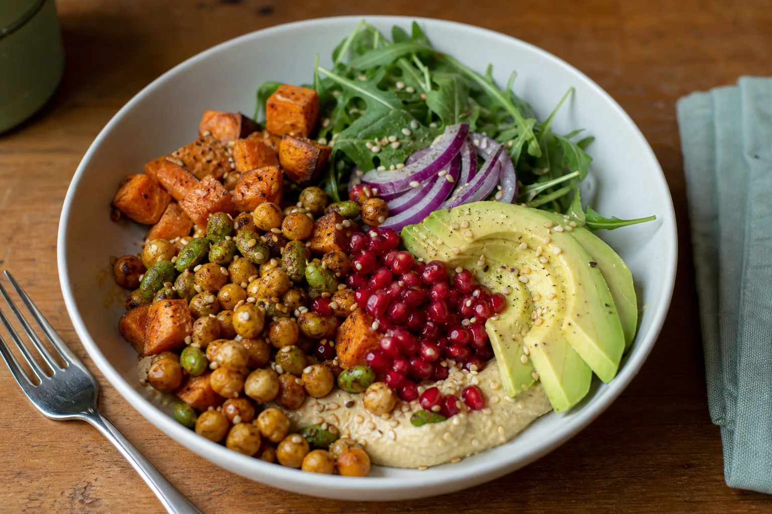 Nourish bowl with roasted edamame & chickpeas