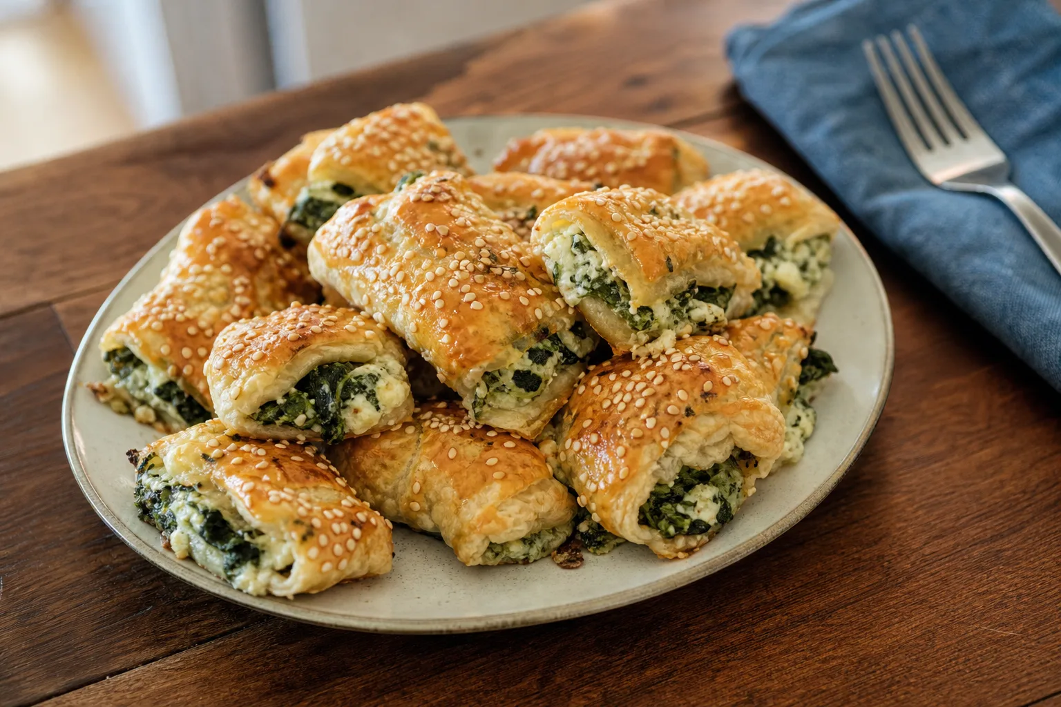 Spinazie en feta bladerdeeg hapjes