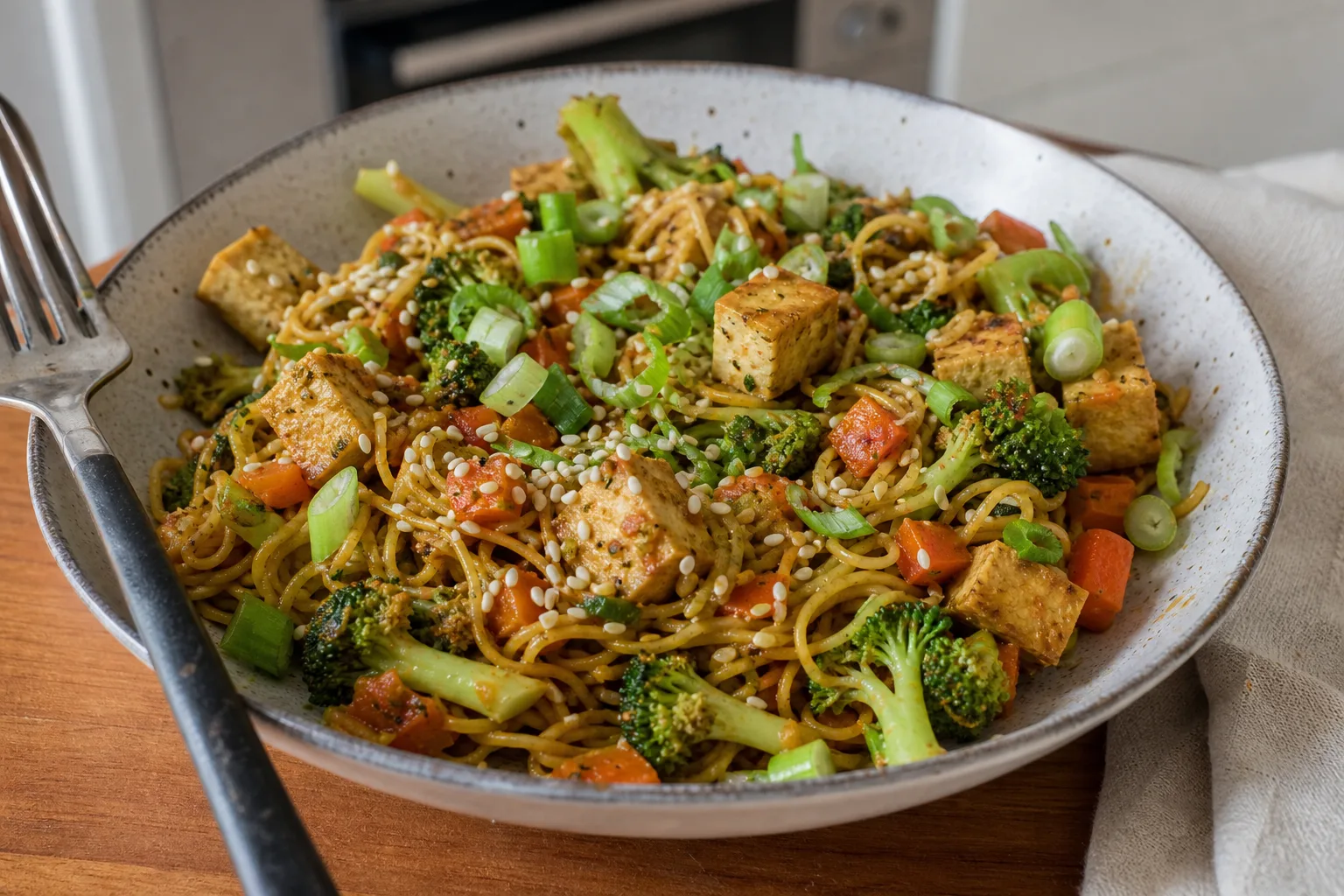 Yellow curry noodles with tofu