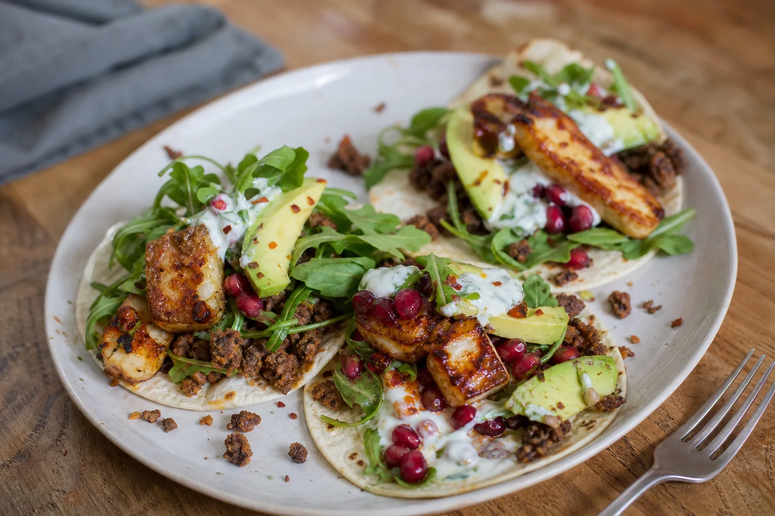 Spicy honey halloumi tacos