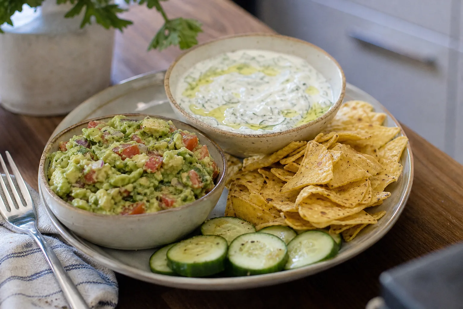 Two dips for crisps and cucumber